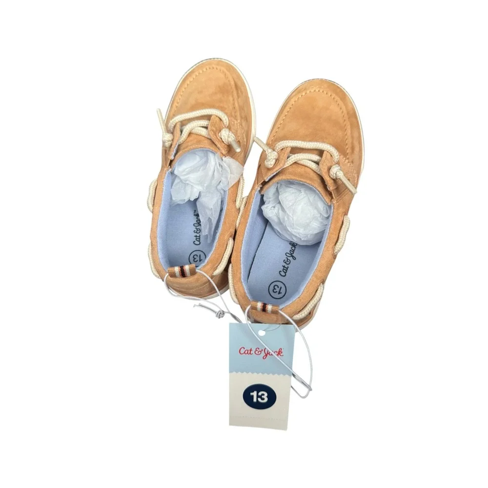 Cat & Jack Reece Boys Beige Boat Shoe Sneakers Size 13 Tan Faux Suede Casual NEW